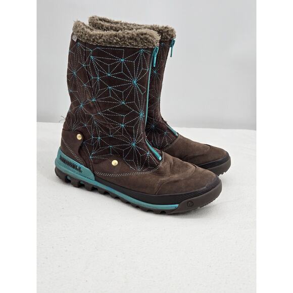 Merrell Boots Suede Silversun Zip Up Waterproof‎ Bracken 8 Brown Teal 1829574 - Picture 1 of 8